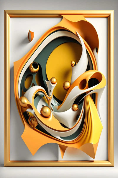 Tablou decorativ - Volute aurii in rama clasica Abstract 3D 105