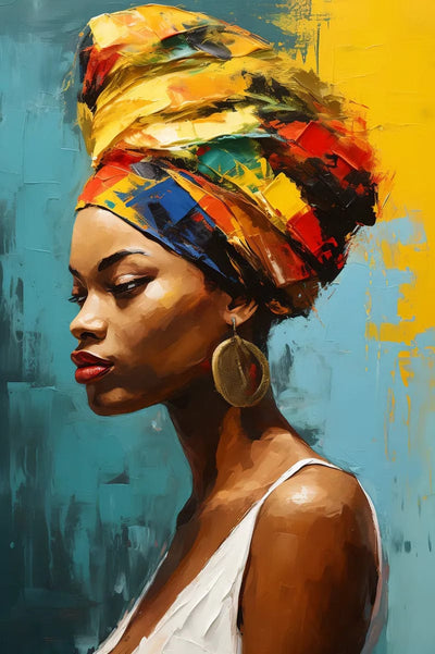 Tablou decorativ - Profil cu turban si cercel auriu Afro 86