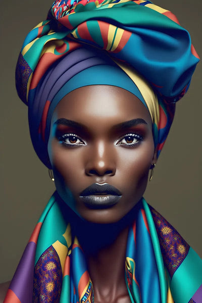 Tablou decorativ - Turban turcoaz si mov Afro 102
