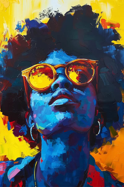 Tablou decorativ - Ochelari galbeni pe fundal albastru Afro 15
