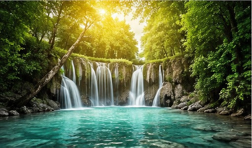Tablou decorativ cascada cu apa turcoaz