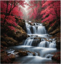 Tablou decorativ cascada in padure rosie de toamna