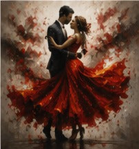 Tablou decorativ cuplu dansand tango cu rochie rosie
