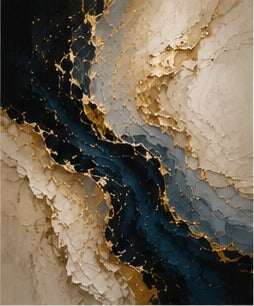 Tablou abstract rau albastru cu maluri aurii pictura texturata