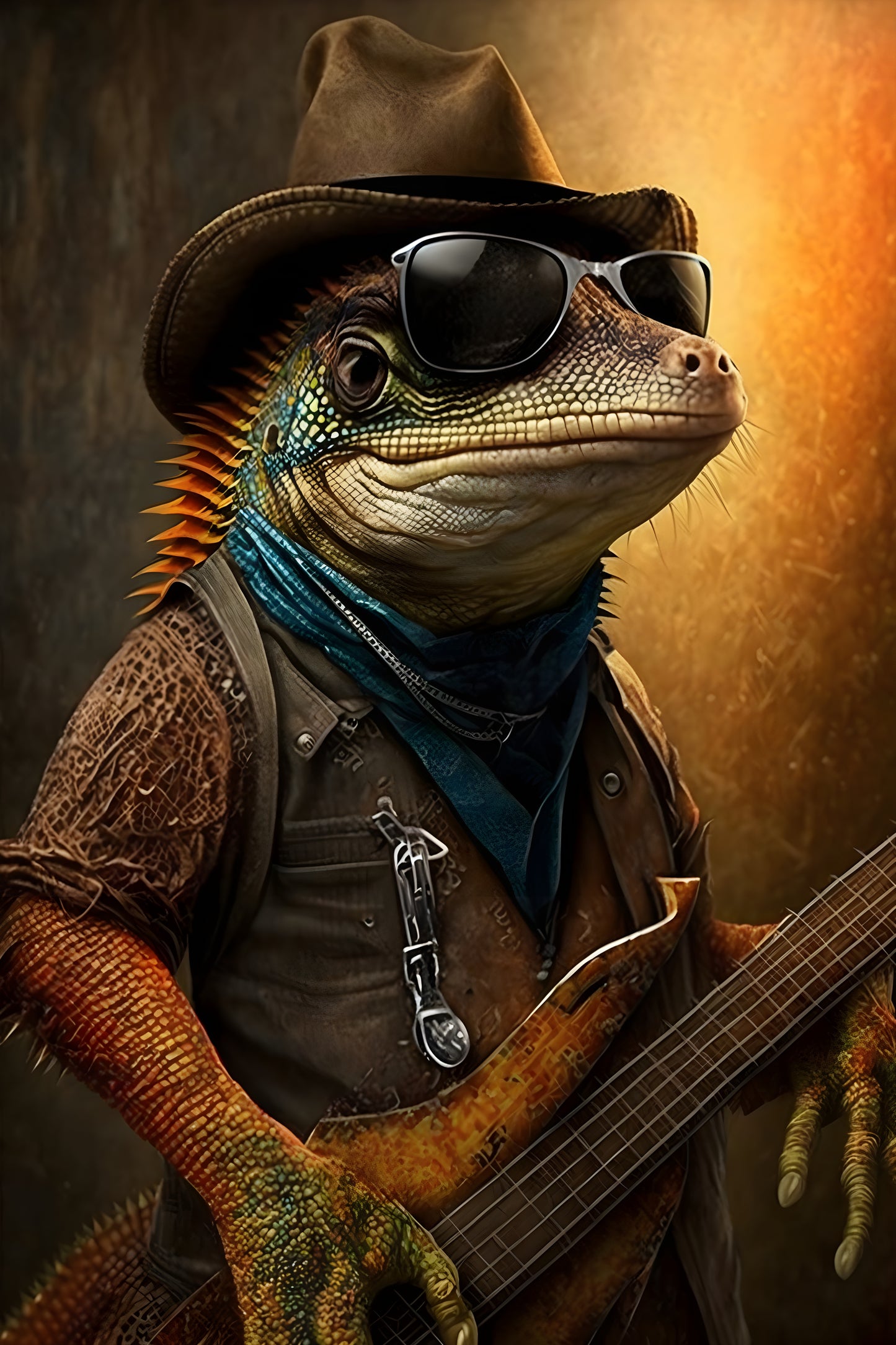 Tablou decorativ - Iguana Cowboy