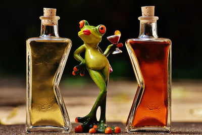 Tablou decorativ - Broscuța cu Sticle de Alcool