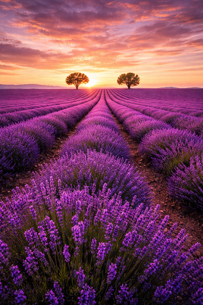 Tablou decorativ - Camp de lavanda la apus