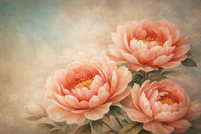 Tablou decorativ - Buchet de bujori in roz corai