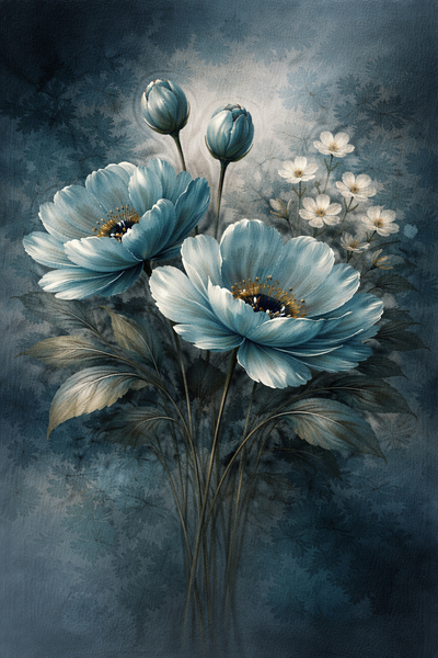 Tablou decorativ - Buchet de flori in nuante de turcoaz