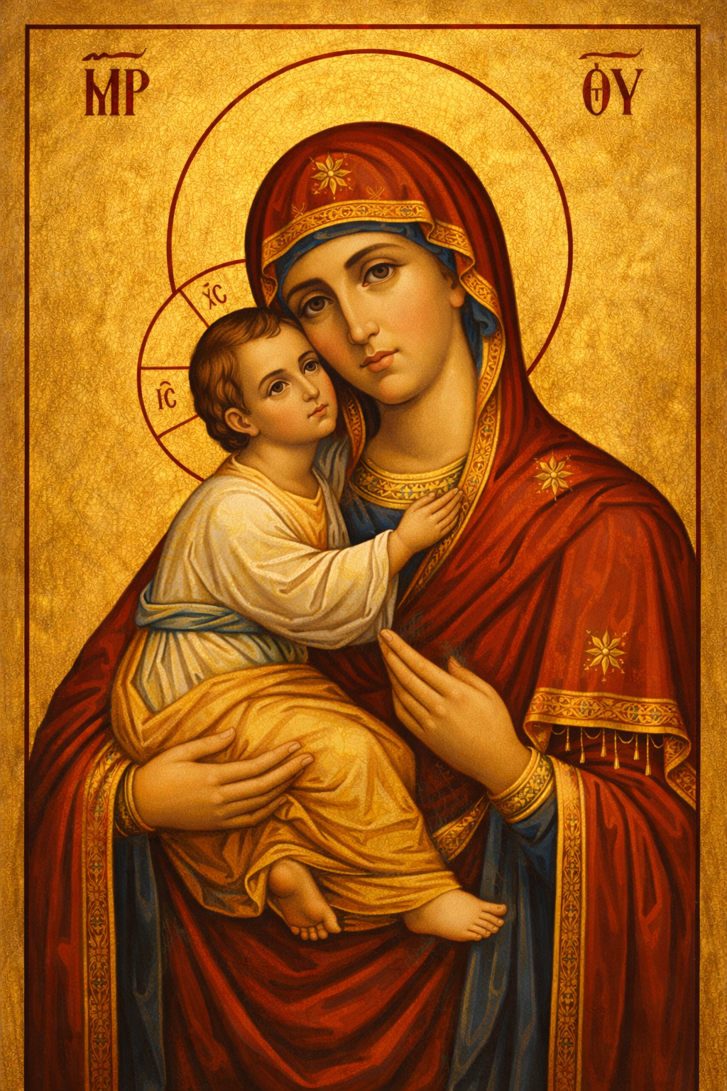 Icoana pe panza - Maica Domnului Hodighitria