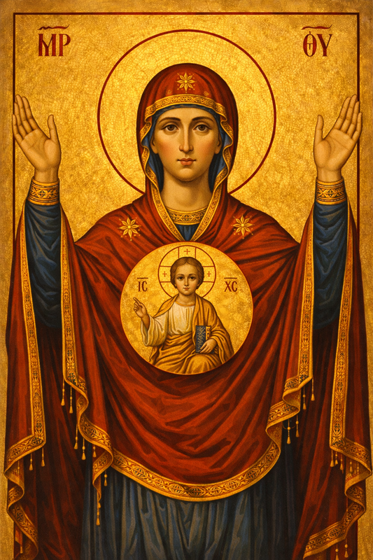 Icoana pe panza - Maica Domnului Oranta (Rugătoarea)