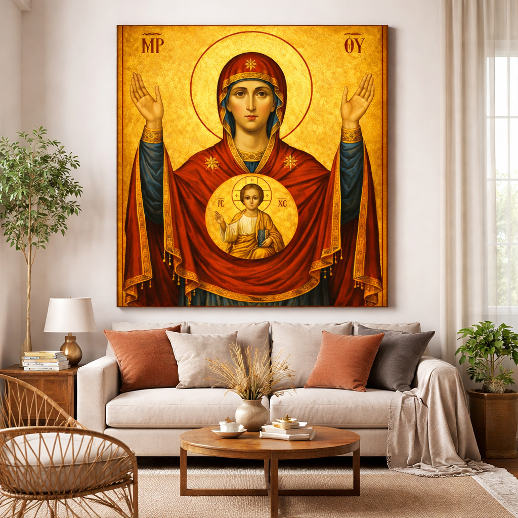 Icoana pe panza - Maica Domnului Oranta (Rugătoarea)