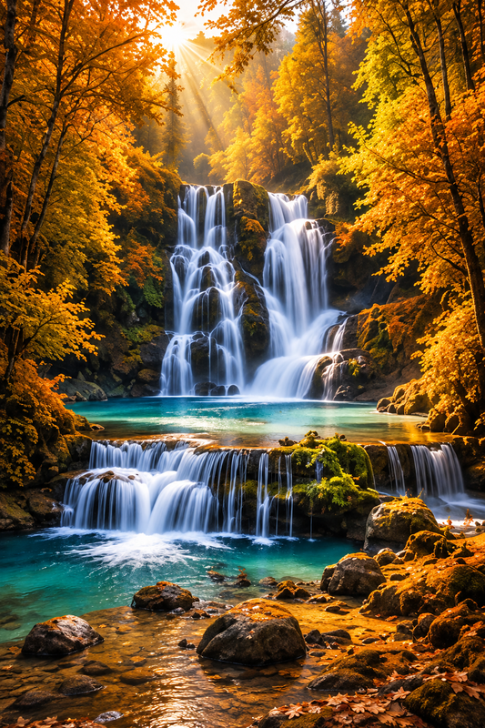 Tablou decorativ - Cascade de toamna aurie - Zibo.ro