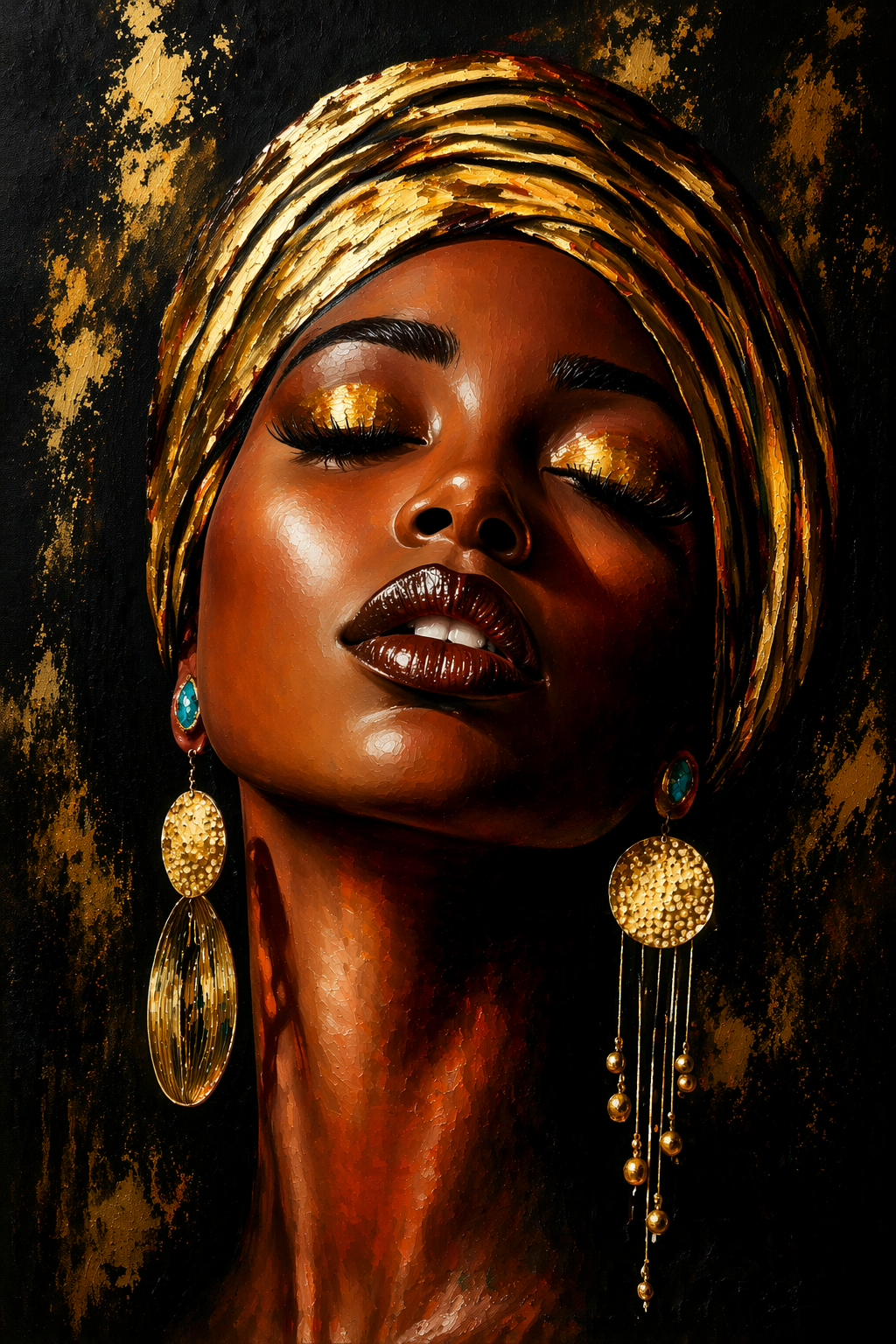 Tablou decorativ - Femeie Africana cu Turban Auriu