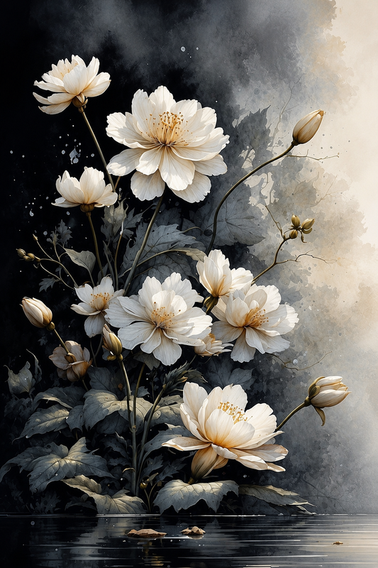 Tablou decorativ - Flori Albe peste Ape Linistite - Zibo.ro