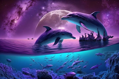 Tablou decorativ - Dolphins in the Night
