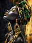 Tablou decorativ - Femeie Africana cu Turban Turcoaz Auriu