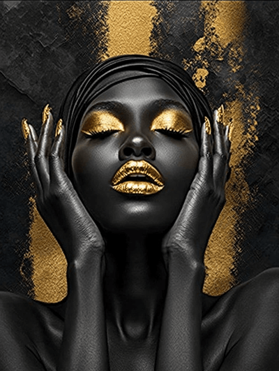 Tablou decorativ - Femeie Africana cu Buze si Pleoape de Aur