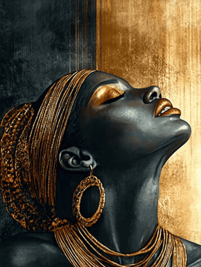 Tablou decorativ - Femeie africana cu parul, buzele si cerceii de aur