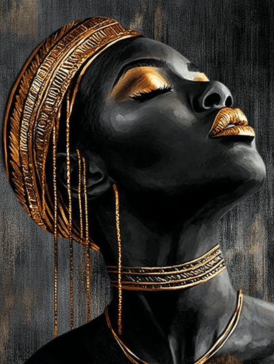 Tablou decorativ - Femeie Africana cu Parul si Buzele de Aur