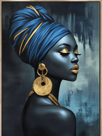 Tablou decorativ - Femeie Africana cu Turban Albastru Elegant