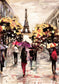 Tablou decorativ cu Turnul Eiffel toamna si cupluri cu umbrele