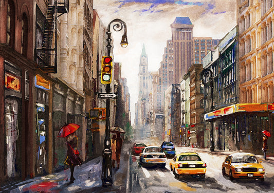 Tablou decorativ cu bulevard din New York si taxiuri galbene