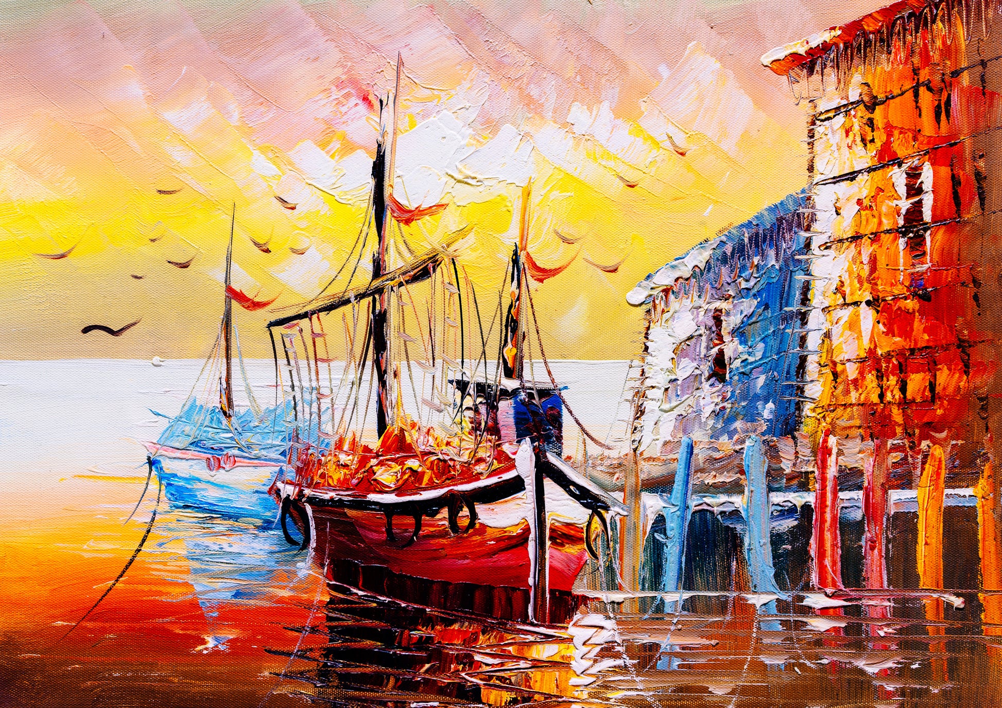 Tablou decorativ portul pescarilor, pictura in ulei