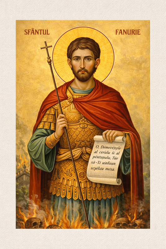 Icoana   - Sfântul Fanurie în fața flăcărilor – Canvas, Sticla sau Aluminiu
