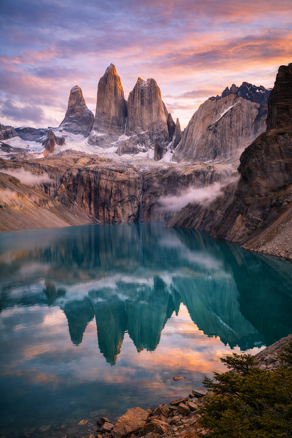 Tablou Canvas - Varfurile Torres del Paine si lacul cristalin - Zibo.ro