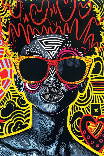 Tablou decorativ - Ochelari rosii si grafitti pop-art Afro 143
