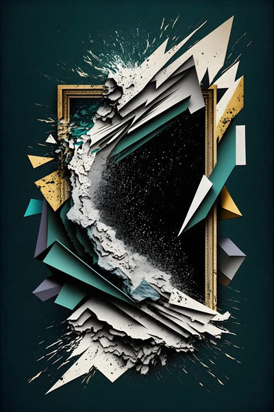 Tablou decorativ - Explozie alb-negru in cadru auriu Abstract 3D 127