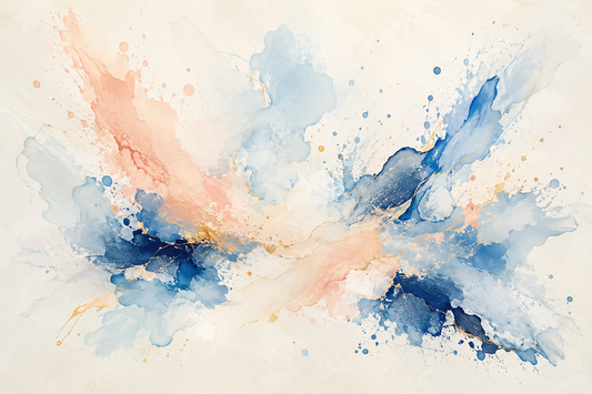 Tablou abstract Pastel cu aur - acuarela roz, albastru si auriu