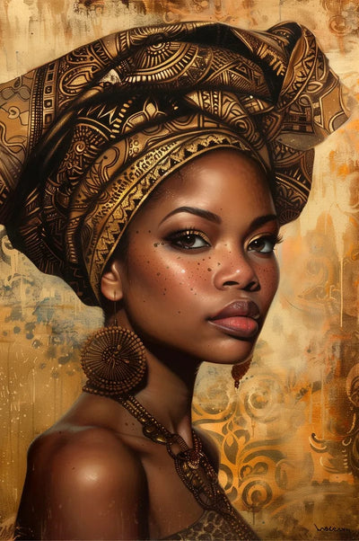 Tablou decorativ - Turban auriu ornamentat Afro 008