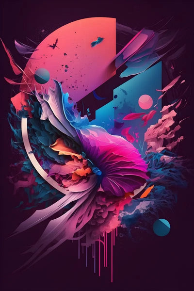 Tablou decorativ - Meduza roz pe fundal violet Abstract 3D 99