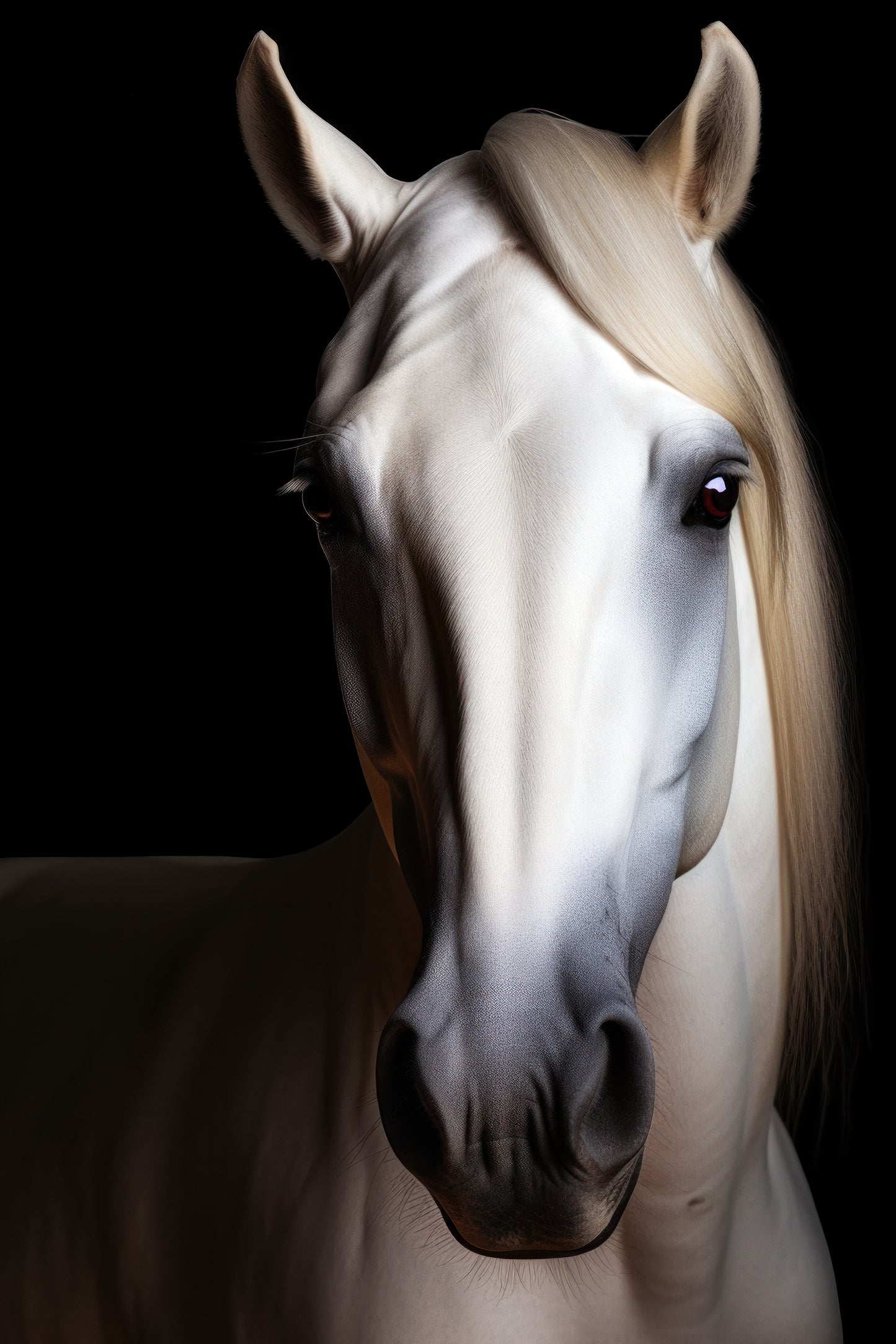 Tablou decorativ cal alb cu coama blonda portret nobil