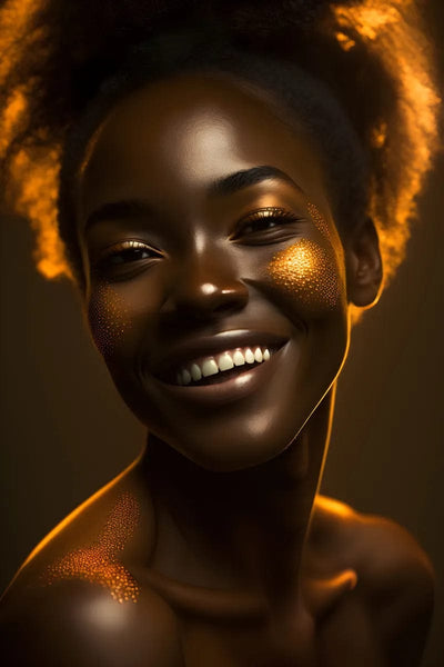 Tablou decorativ - Zambet in lumina calda aurie Afro 126