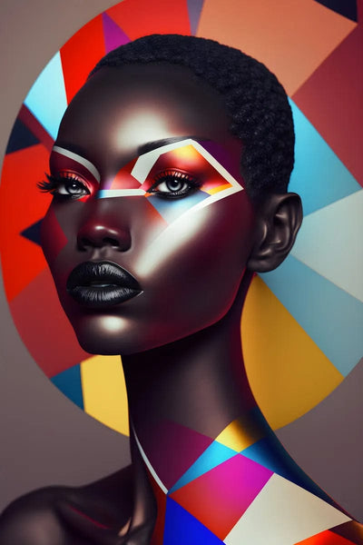 Tablou decorativ - Profil pe fundal geometric colorat Afro 104