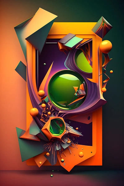 Tablou decorativ - Sfere verzi in cadru portocaliu Abstract 3D 46
