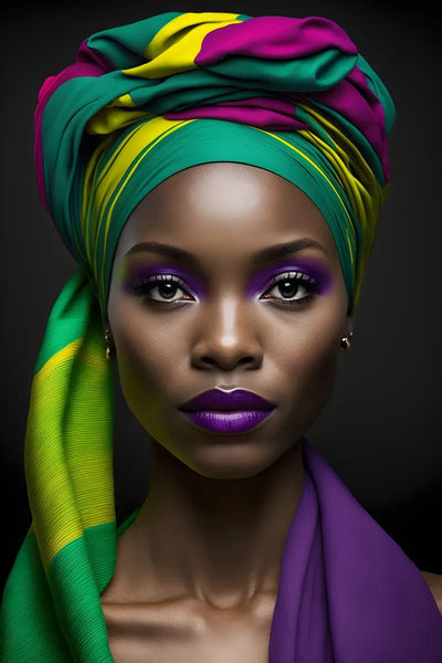 Tablou decorativ - Turban verde si ruj mov Afro 110
