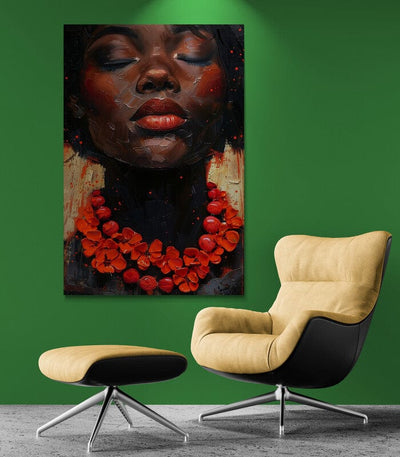 Tablou decorativ - Colier rosu si ochi inchisi Afro 82