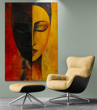 Tablou decorativ - Doua chipuri in rosu si portocaliu Afro 72
