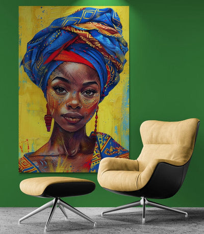 Tablou decorativ - Turban albastru pe fundal galben Afro 9