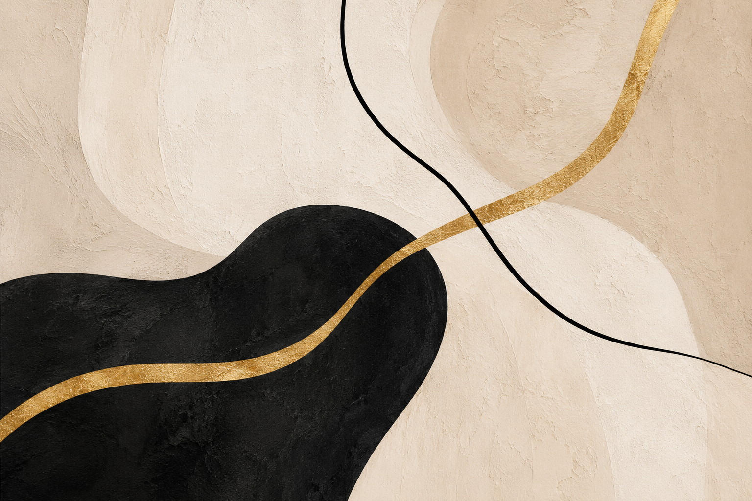 Tablou abstract Firul de aur - bej, negru si auriu