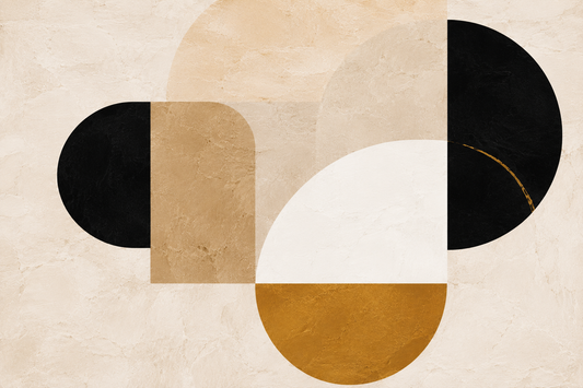 Tablou abstract Cercuri Bauhaus - geometrie bej, negru si ocru