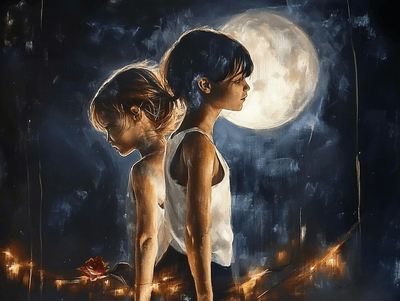 Tablou decorativ - Copile Pierdute Privegand Spre Luna