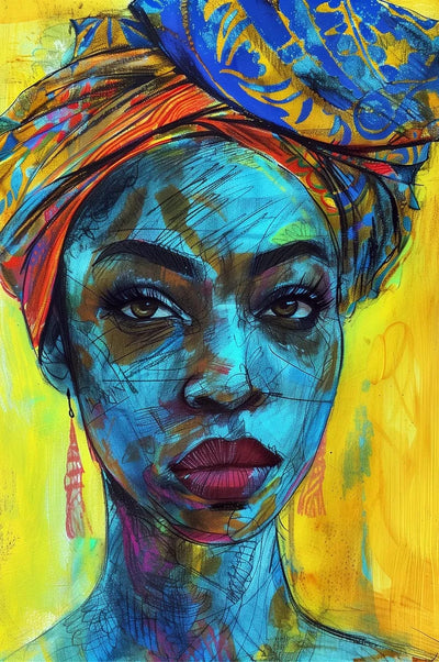 Tablou decorativ - Portret turcoaz cu turban, stil graffiti Afro 10