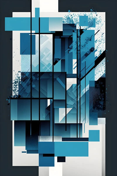 Tablou decorativ - Blocuri albastre suprapuse Abstract 3D 122