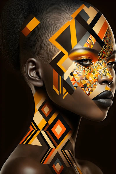 Tablou decorativ - Profil cu mozaic geometric auriu Afro 128