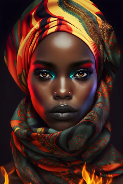 Tablou decorativ - Turban colorat si machiaj intens Afro 105